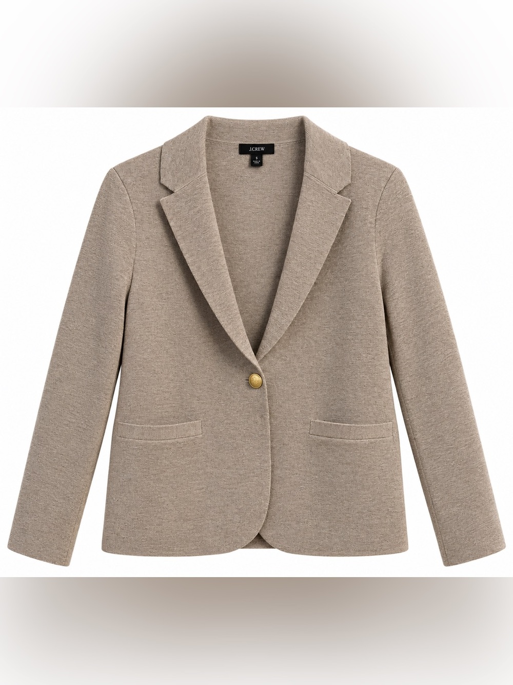 J.Crew Knit Blazer Sweater Jacket Taupe Gold Button Wool Blend Size S